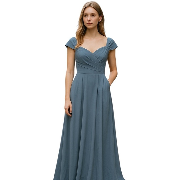 Wear Your Love Bridesmaid Formal Elegant Blue Maxi Dress with Cap Sleeves NWT 0 - Picture 1 of 9